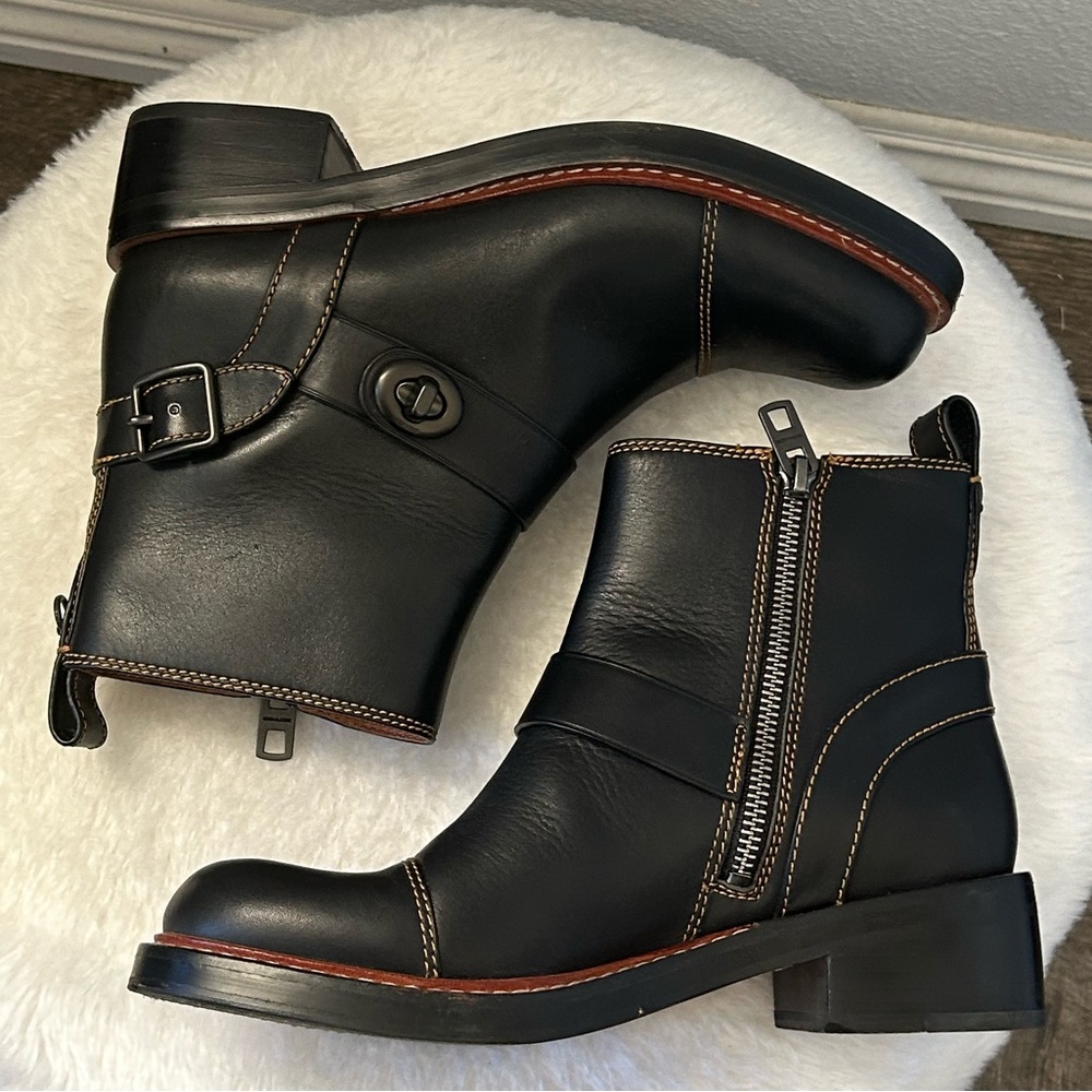 Coach Moto Black Leather Booties size: 6.5. GREAT CONDITION